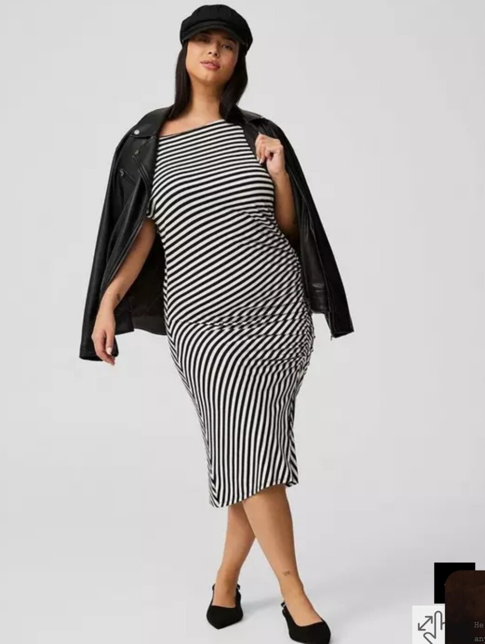 Torrid Black and White Striped Midi Dress - Ruched Side 1x